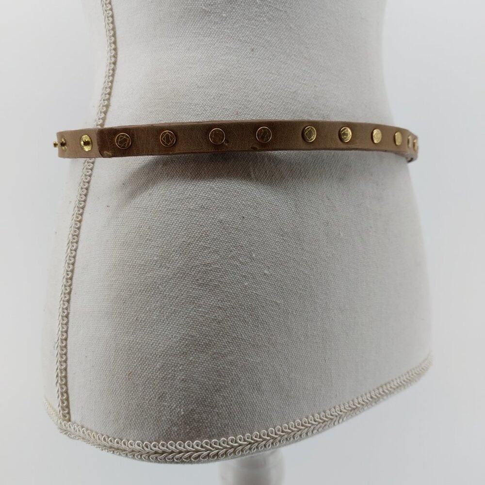 Women's Brown Leather Fashion Button Belt Dress Snap Button Gold Tone One Size - Picture 12 of 12